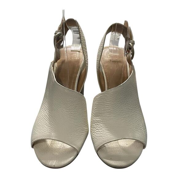 Marc Fisher Waleis Sandal Women Sz 8M Ivory Peep Toe Studded Block Heel Preppy - Picture 2 of 10